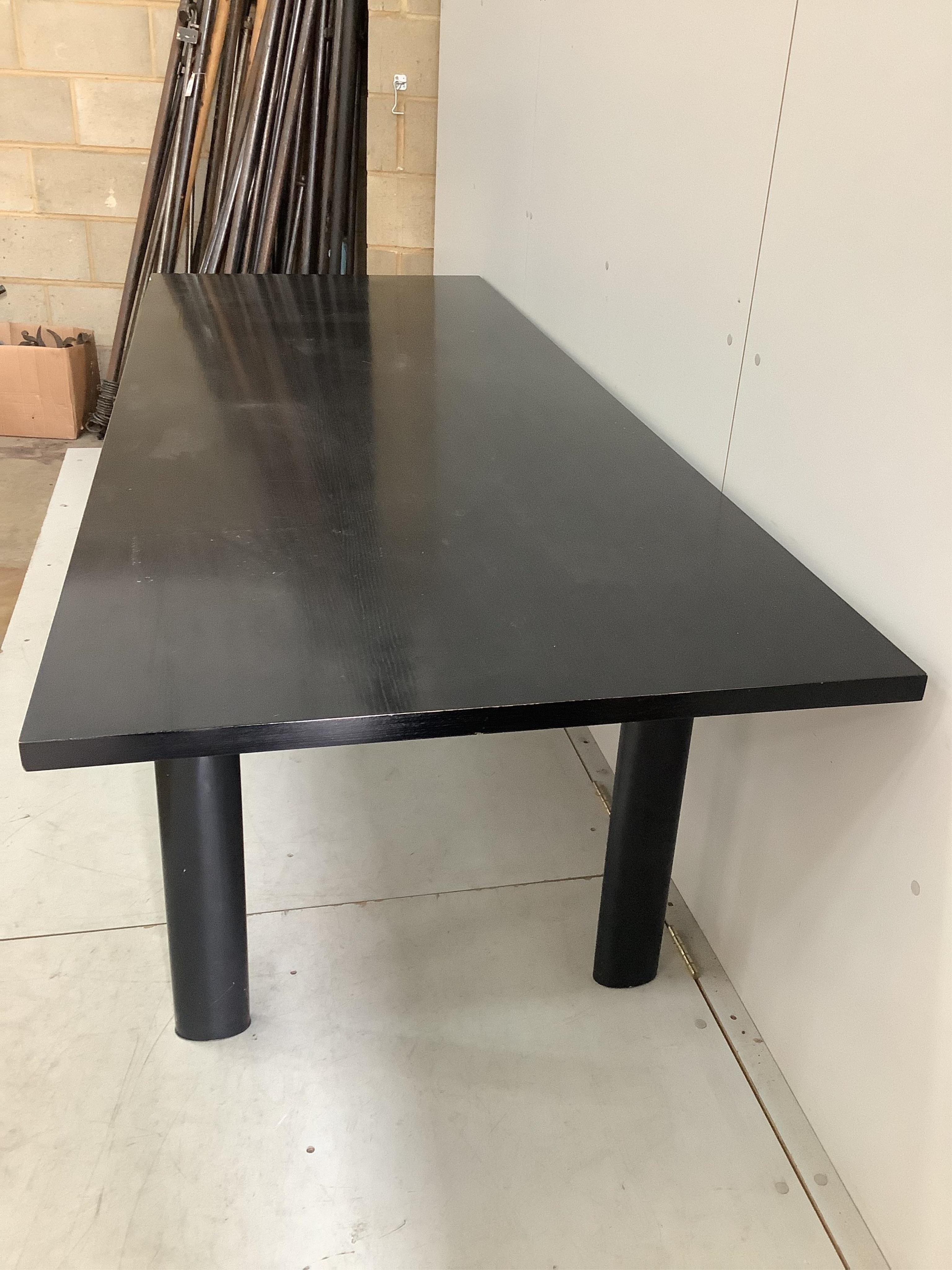 A Corbusier design LC6 style black ash dining table, width 225cm, depth 85cm, height 69cm
